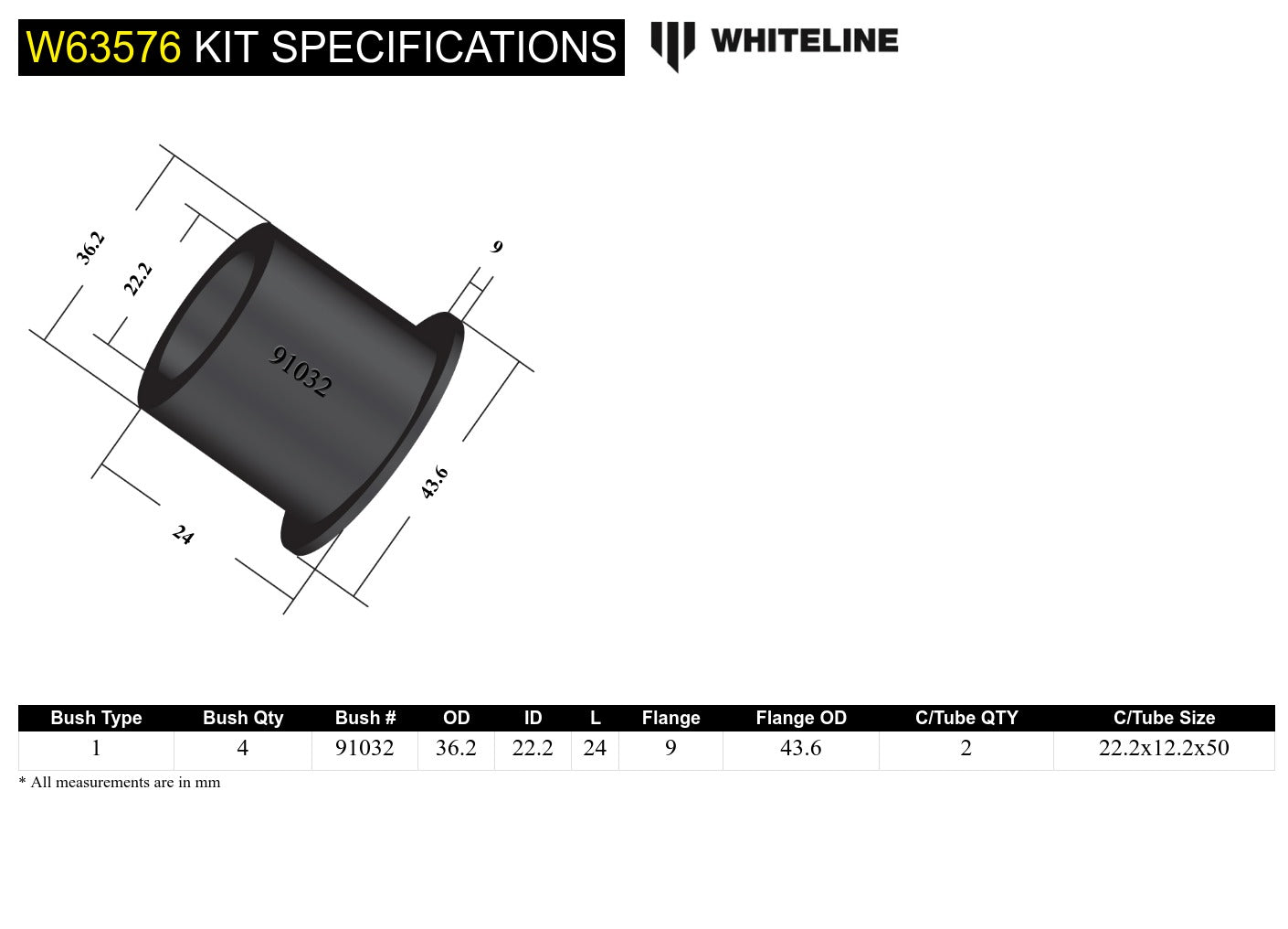 Rear Control Arm Lower Rear - Outer Bushing Kit to Suit Audi, Seat, Skoda and Volkswagen MQB Fwd/Awd (W63576)