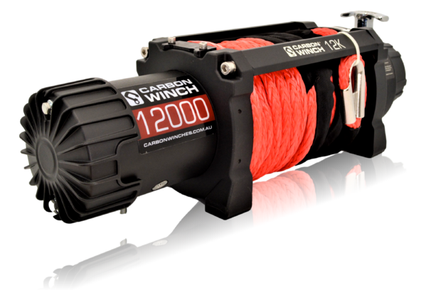 Carbon 12K VER.2 12000lb Electric Winch With Red Synthetic Rope and Hook