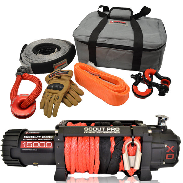 Carbon Scout Pro 15K Winch and Recovery Kit Combo