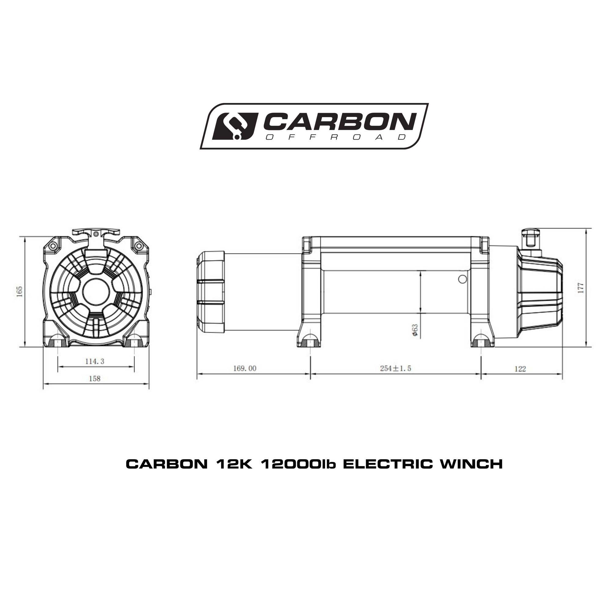 Carbon 12K VER.2 12000lb Electric Winch With Red Synthetic Rope and Hook