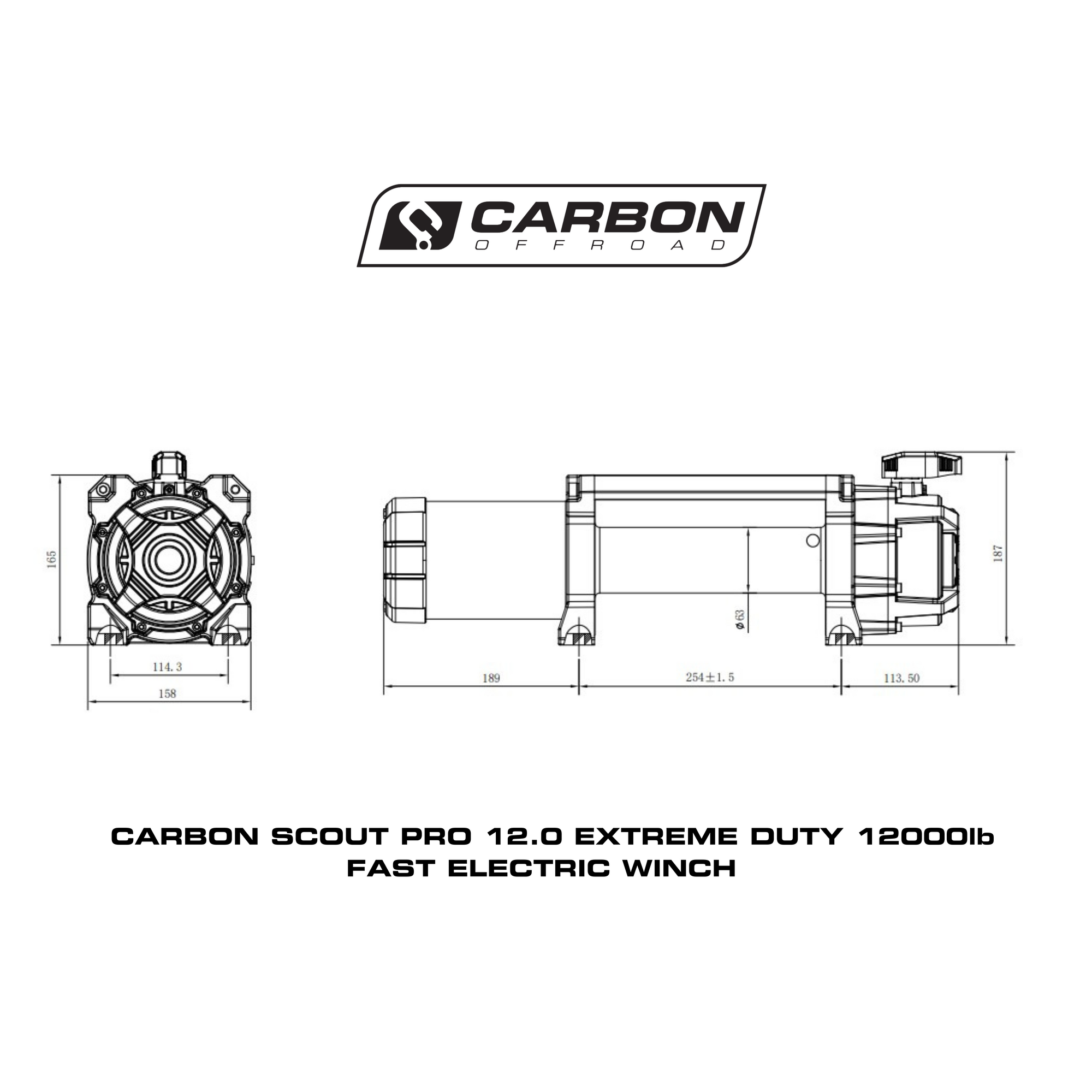 Carbon Scout Pro 12.0 Extreme Duty 12000lb Fast Electric Winch V2