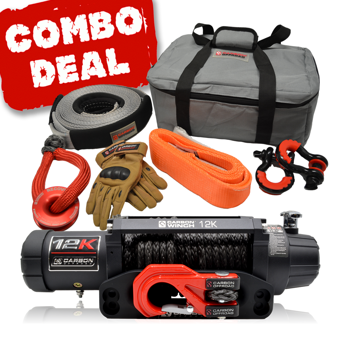 Carbon V.3 12000lb Winch Red Hook and Recovery Combo Deal